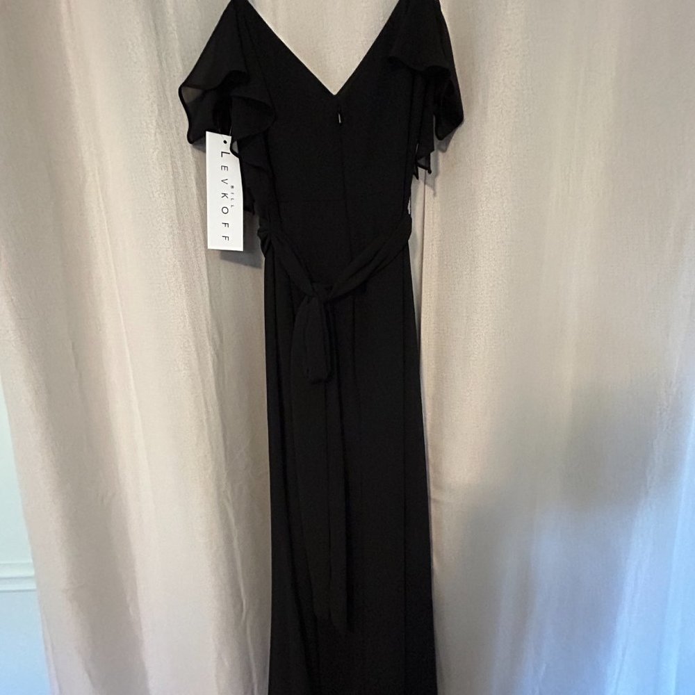 Bill Levkoff Black Chiffon Off The Shoulder A-line Dress - Picture 3 of 7
